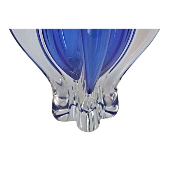 Vintage Bohemia Josef Hospodka Czech Art Glass Vase Cobalt Blue & Clear MCM - Picture 3 of 6